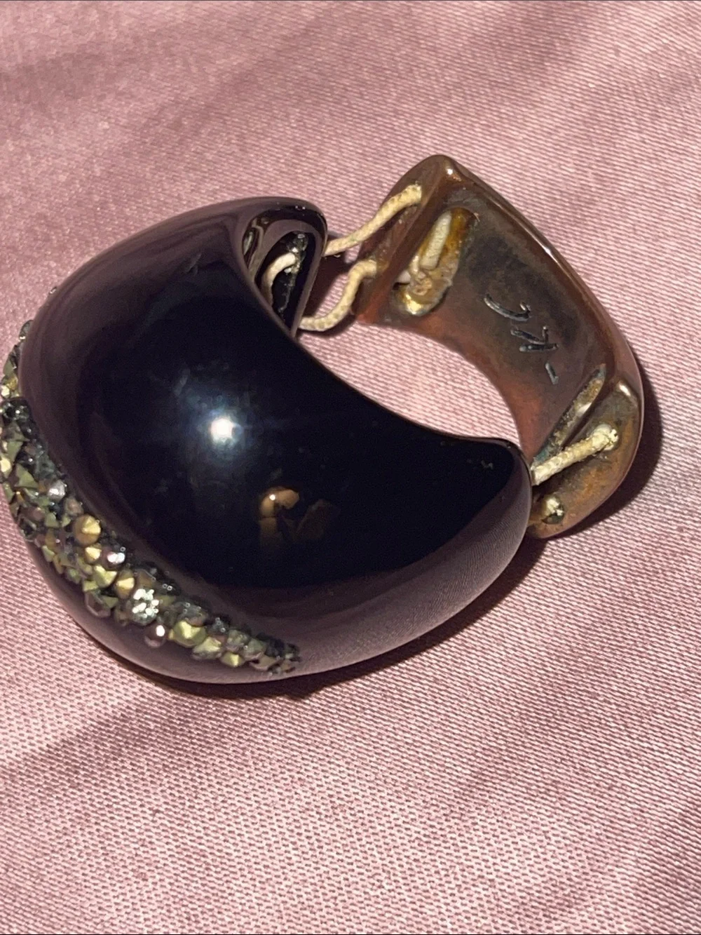 Black and Gold bling ring shaped like crescent